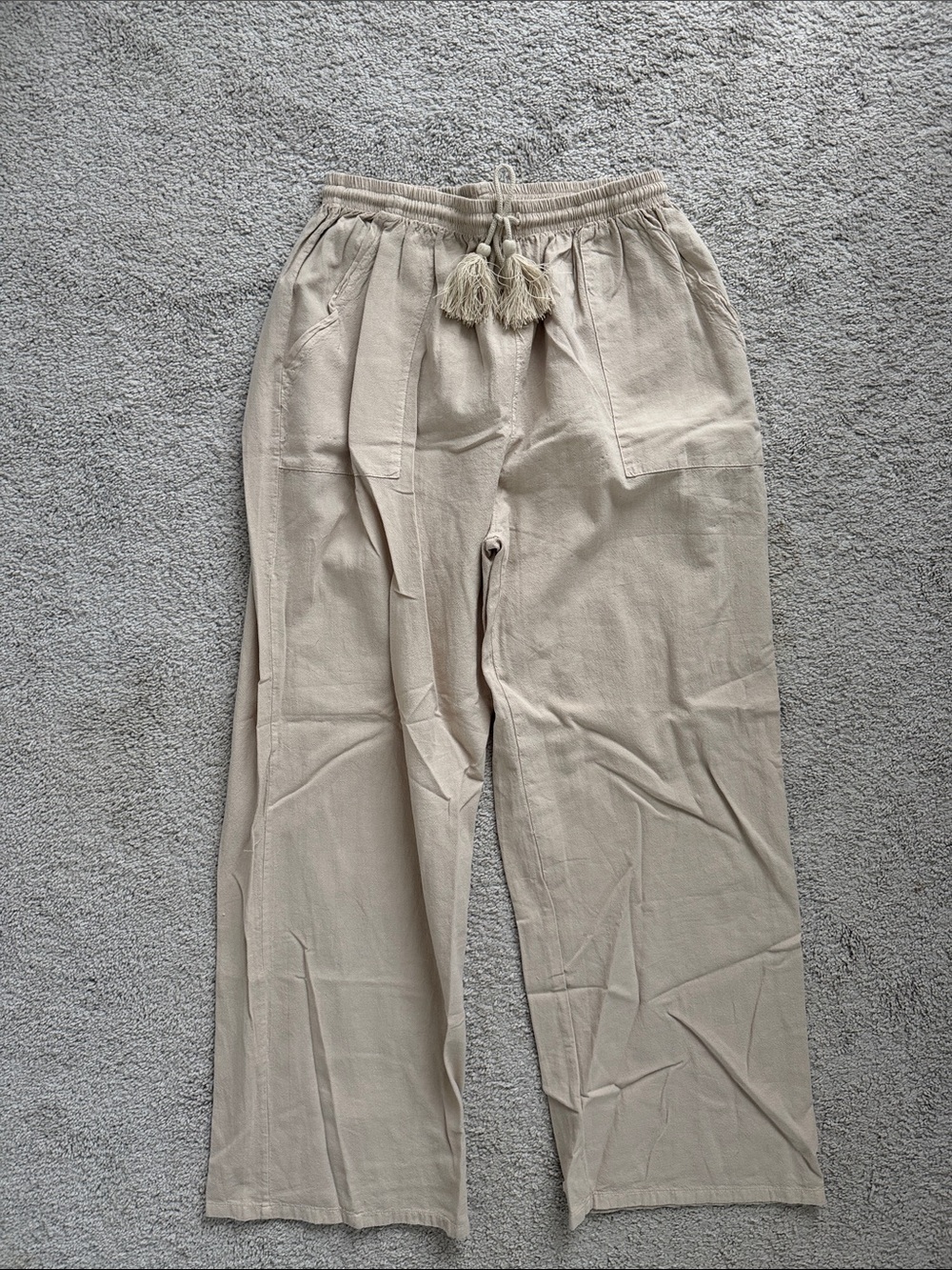 Women’s Seaspice Resort Wear Drawstring Wide-Leg Trousers in Light Beige - XL